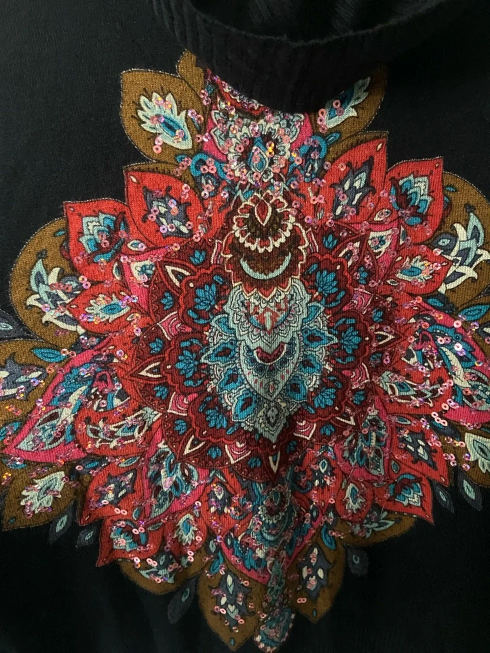 Desigual Cassandra Cowl Neck Sweater with Multicolor Sequins Medallion Print - Picture 8 of 10